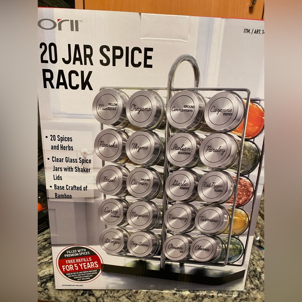 20 Jar Spice Rack with jars and spices